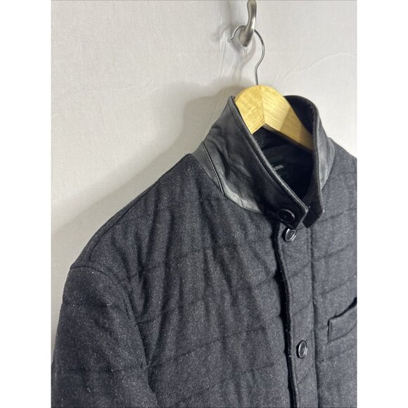 Rodd & Gunn Quilted Wool Jacket Leather Trim Charcoal Button Front Men’s Small - Picture 3 of 9